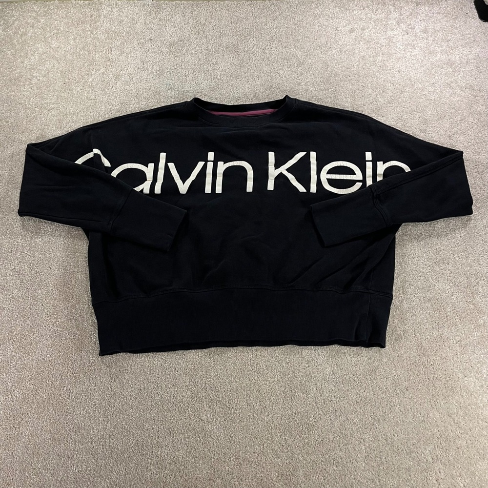 Calvin Klein Performance Sweatshirt Womens Large Black Oversized‎ Logo Pullover